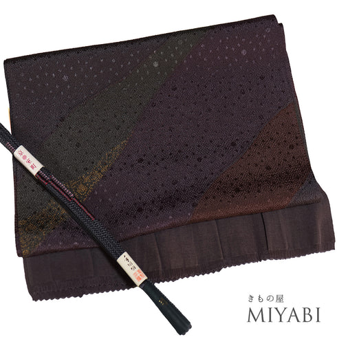 帯締め・帯揚げセット リサイクル カジュアル 手組紐 ちりめん パープル 正絹 新品・未使用品 地紋