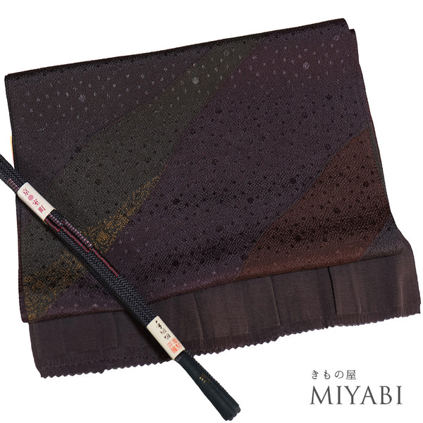 帯締め・帯揚げセット リサイクル カジュアル 手組紐 ちりめん パープル 正絹 新品・未使用品 地紋