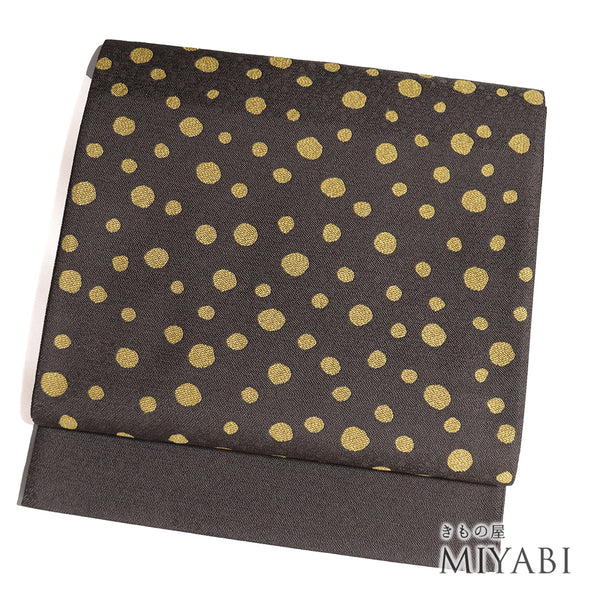 袋帯 リサイクル 帯丈452cm ポイント柄 ドット柄 パールトーン加工 ブラウン Lサイズ 正絹 新品・未使用品 お洒落