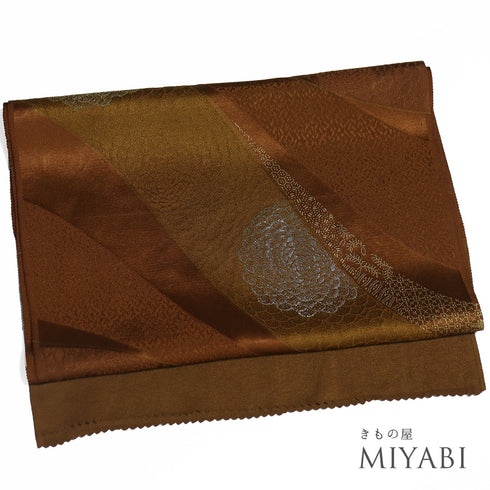 帯揚げ リサイクル お洒落 ちりめん 正絹 ブラウン 地紋 菊柄 丹後ちりめん Sランク AG-1259