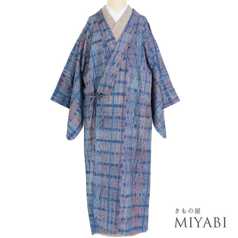 コート リサイクル 身丈123cm 裄64.4cm 単衣 糸瓜衿 ロングコート 絞り ブルー Sサイズ お洒落 正絹 Sランク