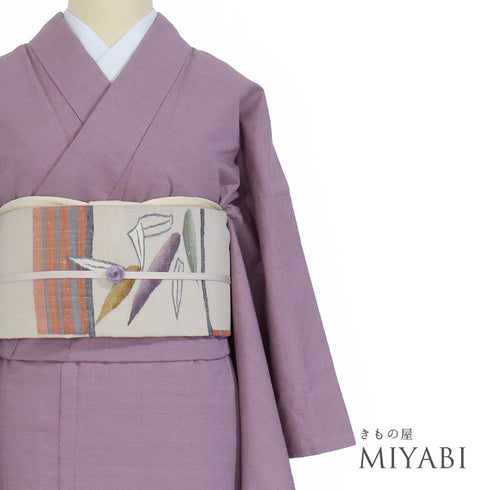 結城紬 リサイクル 身丈154.5cm 裄64.4cm 袷 パープル Sサイズ お洒落 証紙 一つ紋 正絹 広衿 Sランク