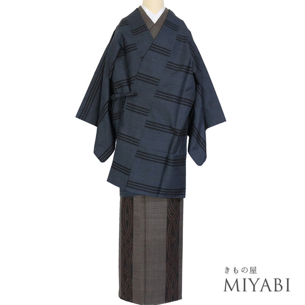 道中着 リサイクル 身丈92cm 裄65.6cm 袷 紬 横縞柄 ネイビー Mサイズ お洒落 カジュアル 正絹 Sランク