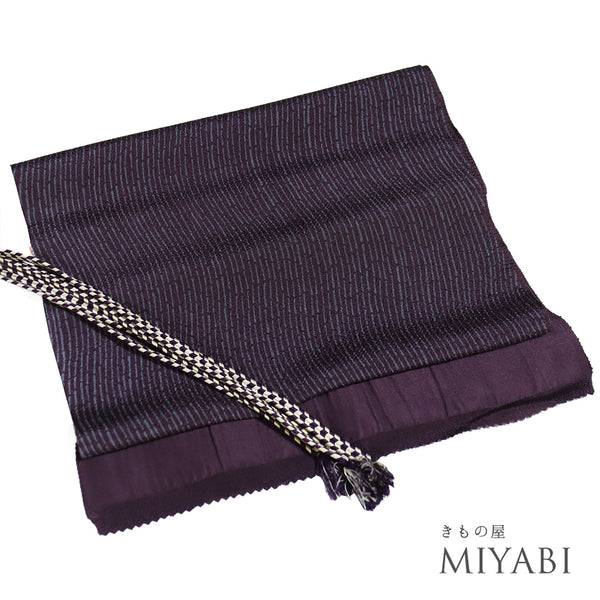 帯締め・帯揚げセット リサイクル ゆるぎ パープル 正絹 新品・未使用品 デザイン竹縞