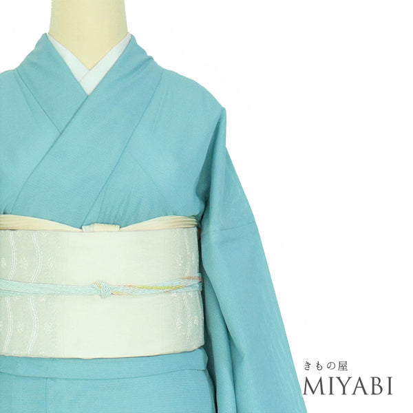 色無地 リサイクル 夏着物 身丈167cm 裄69cm 絽 夏物 ブルー LLサイズ カジュアル お洒落 ポリエステル 洗える着物 広衿 Sランク