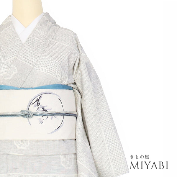 紬 リサイクル 身丈158cm 裄64.2cm 袷 横段縞に花柄 グレー Mサイズ お洒落 カジュアル 正絹 広衿 Sランク