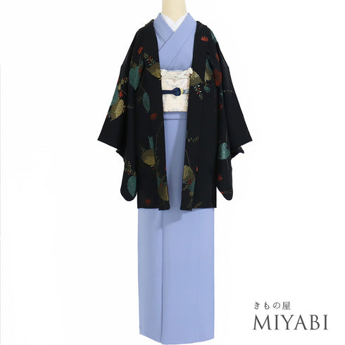 黒羽織 リサイクル 身丈81.5cm 裄64.8cm 袷 デザイン桐柄 地紋 ブラック Mサイズ フォーマル セミフォーマル 一つ紋 正絹 Sランク