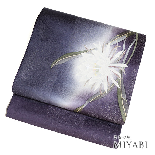 袋帯 リサイクル 帯丈484cm ポイント柄 月下美人柄 ぼかし パープル LLサイズ 正絹 Sランク お洒落