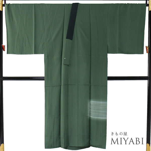 長襦袢 リサイクル 長襦袢 身丈142.3cm 裄75.6cm 袷 横縞ぼかし柄 関西衿仕立て 男物 グリーン LLサイズ 正絹 Sランク