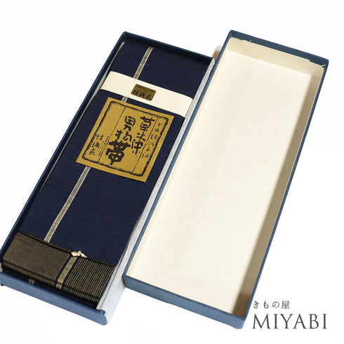 角帯 リサイクル 全通 草木染め 本場結城紬 結織苑 リバーシブル ネイビー サイズ 新品・未使用品 カジュアル お洒落