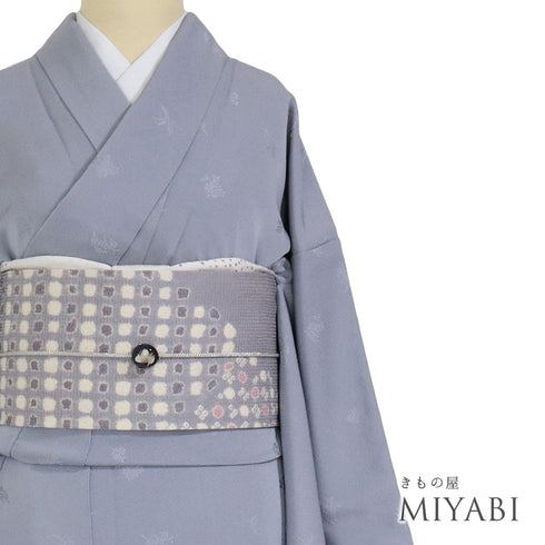 色無地 リサイクル 身丈158.5cm 裄63.8cm 袷 草花柄 パープル Mサイズ お洒落 落款 しつけ糸 正絹 広衿 地紋あり Sランク