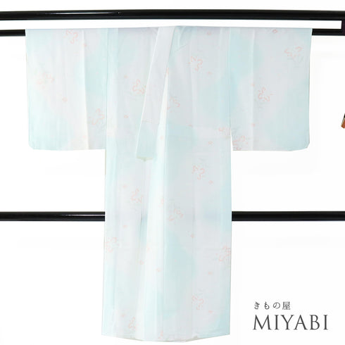 長襦袢 リサイクル 身丈120cm 裄61.8cm 袷 花柄 ぼかし ブルー SSサイズ しつけ糸 ポリエステル 洗える着物 袖無双 Aランク