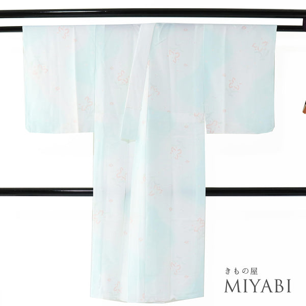 長襦袢 リサイクル 身丈120cm 裄61.8cm 袷 花柄 ぼかし ブルー SSサイズ しつけ糸 ポリエステル 洗える着物 袖無双 Aランク