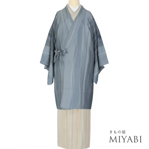 道中着 リサイクル 身丈96.3cm 裄65.6cm 袷 縞模様 ブルー Mサイズ お洒落 正絹 Sランク