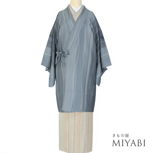 道中着 リサイクル 身丈96.3cm 裄65.6cm 袷 縞模様 ブルー Mサイズ お洒落 正絹 Sランク