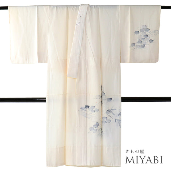 長襦袢 リサイクル 長襦袢 身丈125cm 裄63.7cm 袷 鶴柄 半衿刺繍あり アイボリー Sサイズ しつけ糸 正絹 袖無双 Sランク