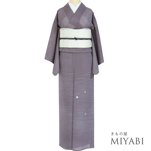 付下げ リサイクル 夏着物 身丈151.5cm 裄63.6cm 絽 露芝模様 パープル Sサイズ フォーマル セミフォーマル 一つ紋 正絹 広衿 Sランク