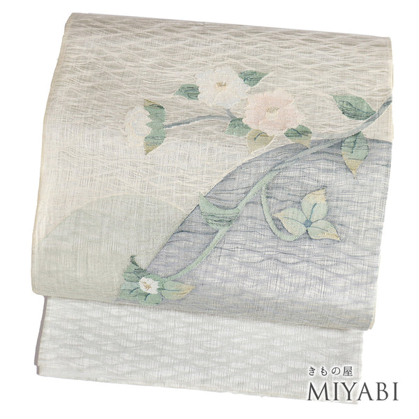 袋帯 リサイクル 帯丈440cm ポイント柄 花柄 夏物 ベージュ Mサイズ 混合 Aランク お洒落