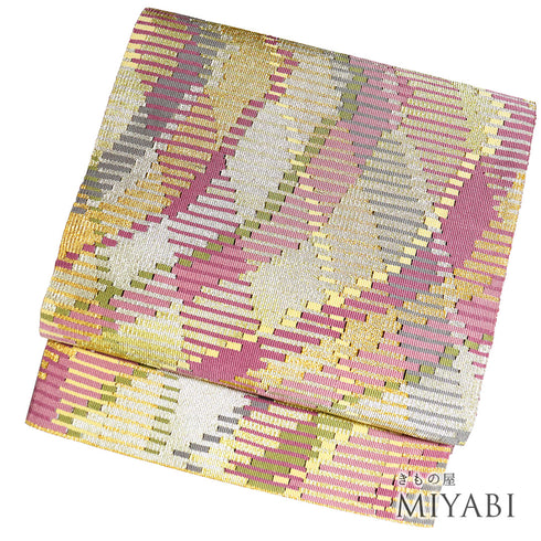 袋帯 リサイクル 帯丈452cm ポイント柄 幾何学模様 多色 Lサイズ 正絹 新品・未使用品 お洒落 カジュアル