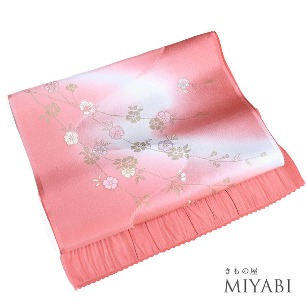 帯揚げ リサイクル お洒落 ちりめん 正絹 ピンク 桜柄 ぼかし 未使用品