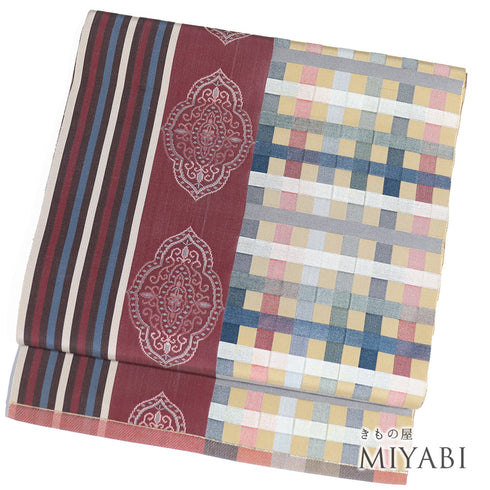 名古屋帯 リサイクル 帯丈355cm 六通 縦縞柄や格子柄 多色 Sサイズ 正絹 Sランク お洒落 カジュアル