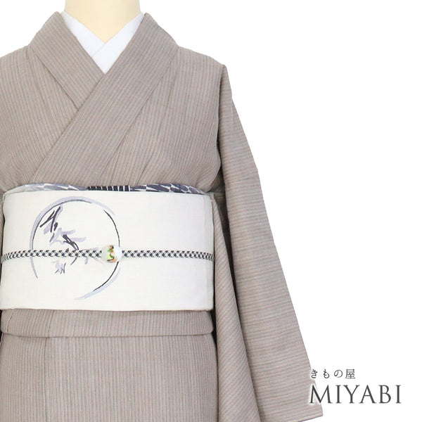 結城紬 リサイクル 身丈163.3cm 裄66.6cm 袷 縞柄 グレー Lサイズ お洒落 カジュアル 証紙 しつけ糸 正絹 広衿 Sランク