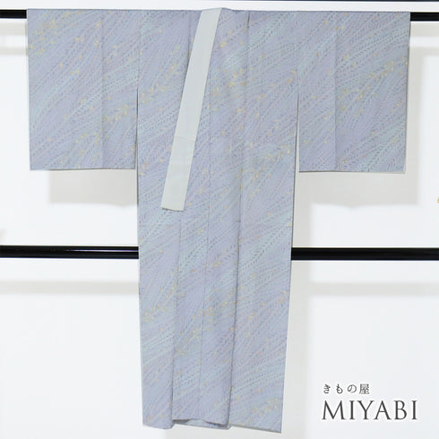 長襦袢 リサイクル 長襦袢 身丈125.6cm 裄65.2cm 袷 枝葉文 箔 パープル Mサイズ お洒落 しつけ糸 正絹 袖無双 Sランク