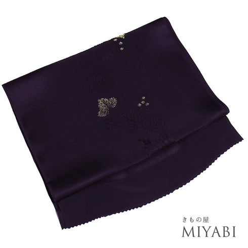 帯揚げ リサイクル ちりめん パープル 正絹 未使用品 葡萄柄 地紋