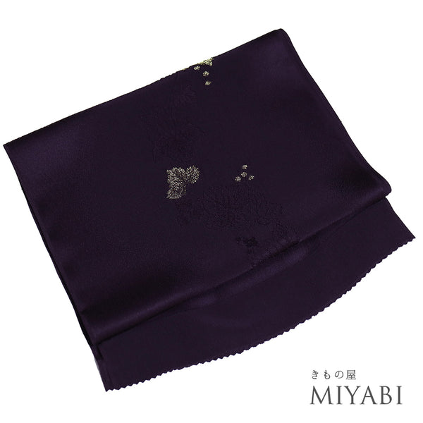 帯揚げ リサイクル ちりめん パープル 正絹 未使用品 葡萄柄 地紋