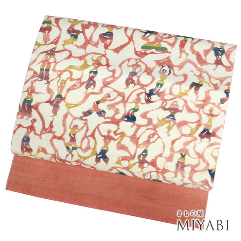 名古屋帯 リサイクル 帯丈352cm 六通 人柄 多色 Sサイズ 正絹 Sランク カジュアル お洒落