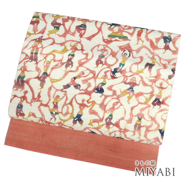 名古屋帯 リサイクル 帯丈352cm 六通 人柄 多色 Sサイズ 正絹 Sランク カジュアル お洒落