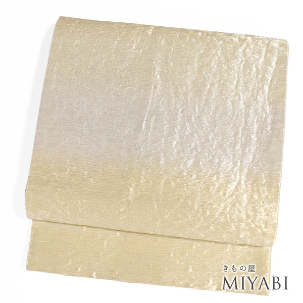 京袋帯 リサイクル 帯丈372cm 六通 横縞柄 ゴールド Mサイズ 正絹 Sランク お洒落