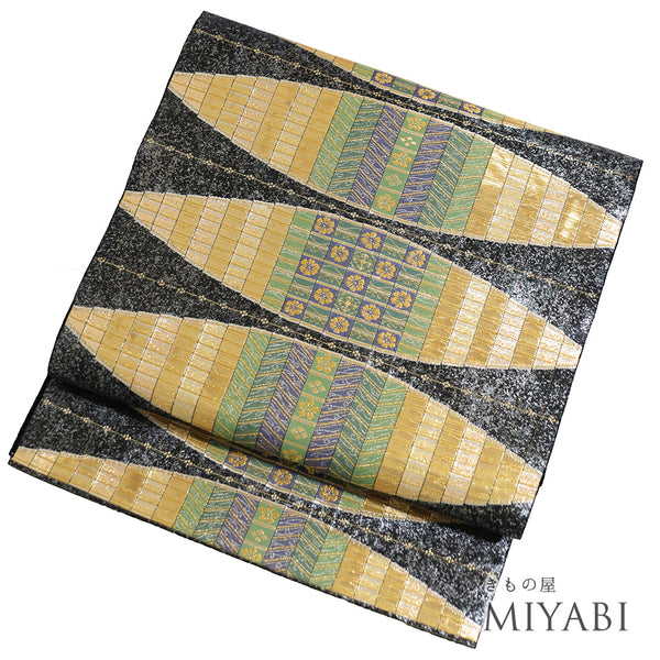 袋帯 リサイクル 帯丈448cm 六通 長島成織物 ゴールド Mサイズ 正絹 Sランク フォーマル お洒落