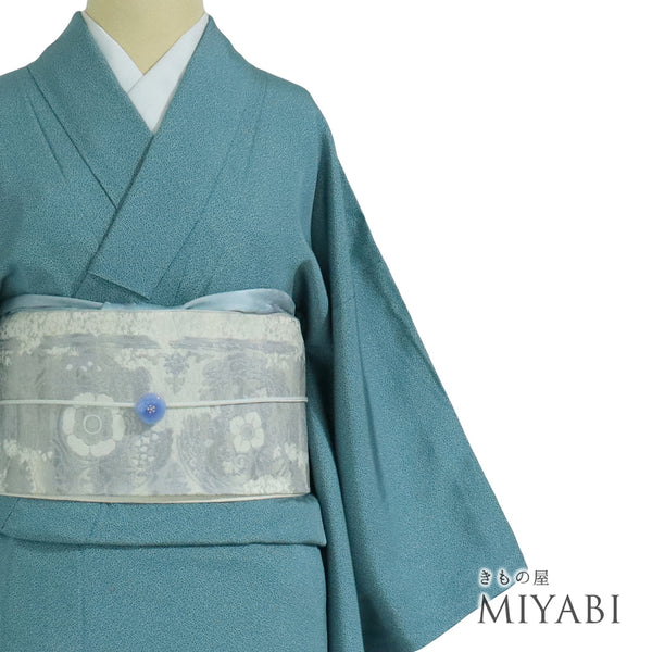 江戸小紋 リサイクル 身丈153.8cm 裄62.4cm 袷 ブルー Sサイズ お洒落 しつけ糸 正絹 広衿 Sランク