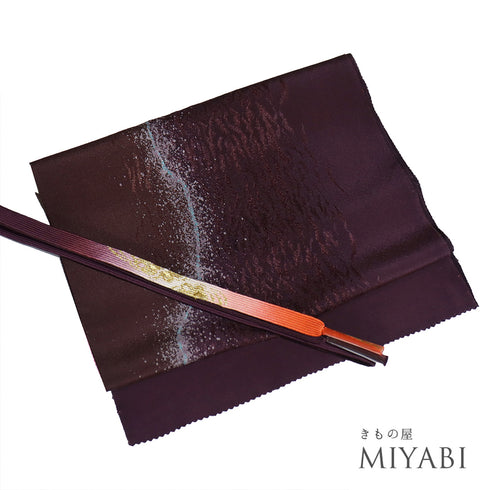 帯締め・帯揚げセット リサイクル お洒落 平組紐 ちりめん パープル 正絹 新品・未使用品 柳粋庵