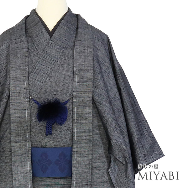 アンサンブル 男物 リサイクル 身丈133cm 裄66.8cm 羽織丈87cm 袷 グレー SSサイズ お洒落 カジュアル しつけ糸 正絹 棒衿 Sランク