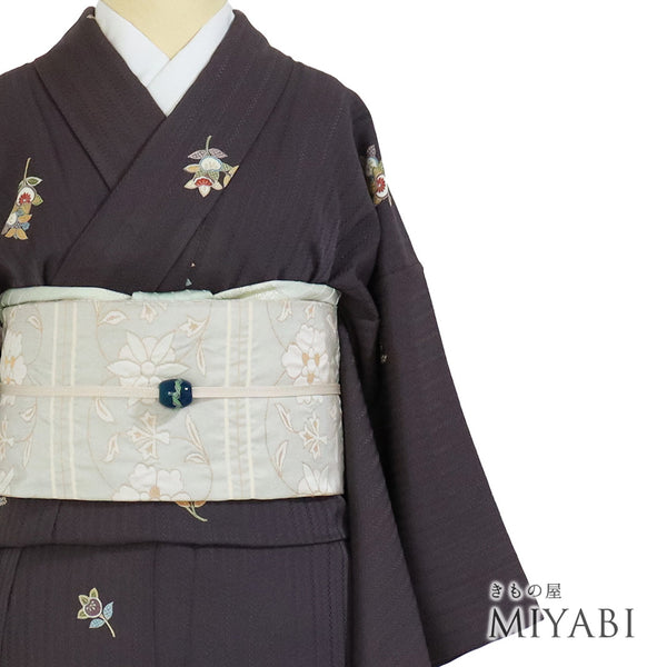 小紋 リサイクル 身丈155.5cm 裄63.2cm 袷 たちばな柄 ブラウン Mサイズ カジュアル 正絹 広衿 Sランク