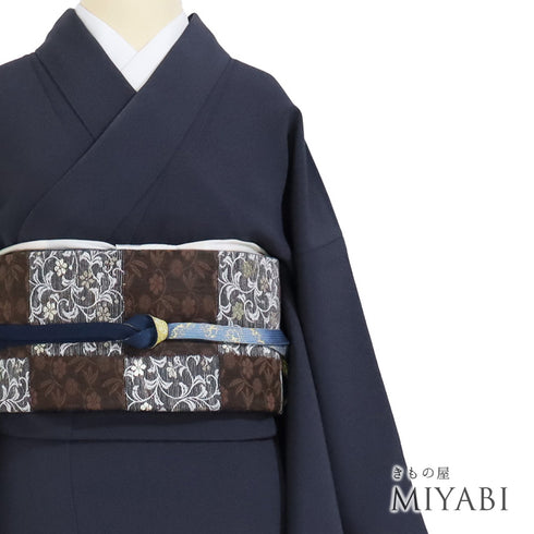 色無地 リサイクル 身丈158cm 裄64cm 袷 作家物 染服部光擴 ネイビー Mサイズ セミフォーマル 一つ紋 正絹 広衿 地紋なし Aランク