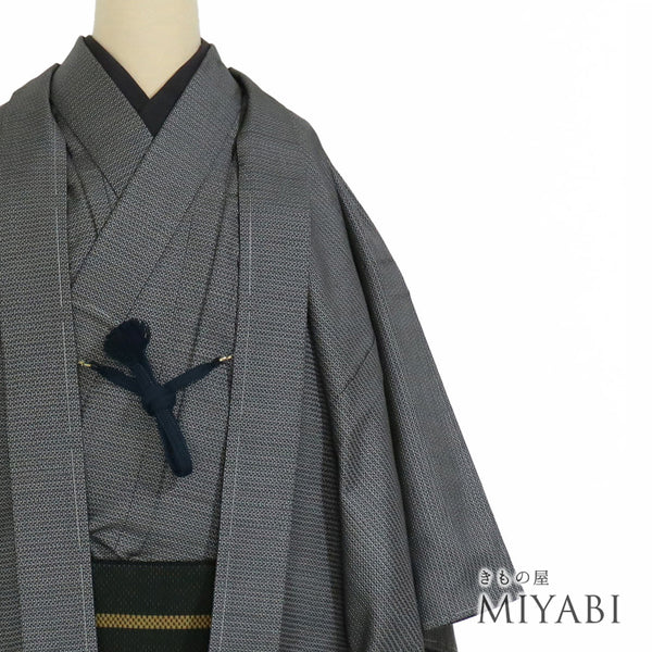 アンサンブル 男物 リサイクル 身丈134.5cm 裄66.4cm 羽織丈86cm 袷 草木染め 紬 グリーン SSサイズ お洒落 カジュアル 証紙 しつけ糸 正絹 棒衿 新品・未使用品