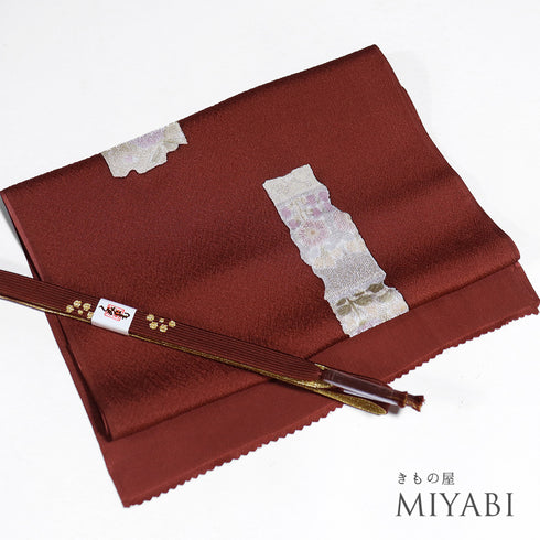 帯締め・帯揚げセット リサイクル お洒落 平組紐 ちりめん レッド 正絹 新品・未使用品 花柄