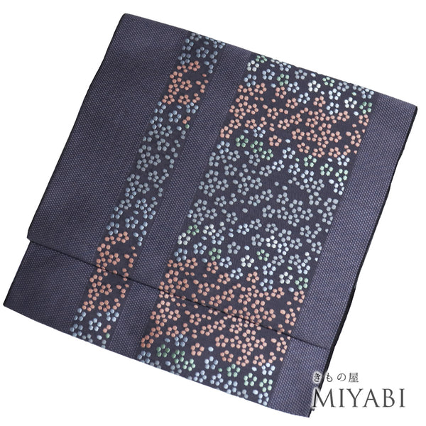 名古屋帯 リサイクル 帯丈371.5cm 六通 博多織 梅香 パープル Mサイズ 正絹 Sランク お洒落