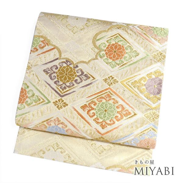 袋帯 リサイクル 帯丈434cm 六通 有職文様 ゴールド Sサイズ 正絹 Sランク フォーマル セミフォーマル