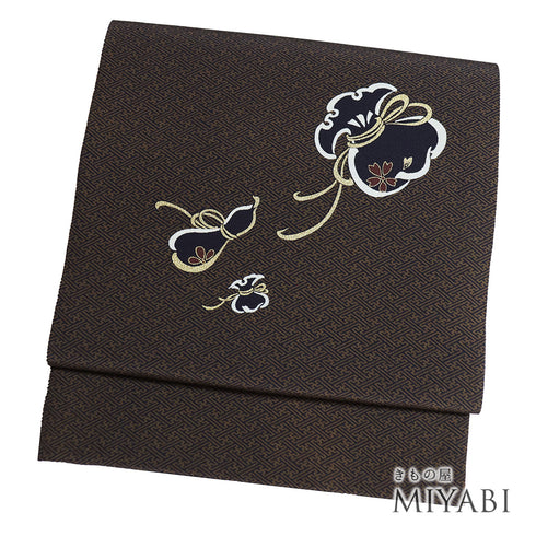 名古屋帯 リサイクル 帯丈374cm ポイント柄 瓢箪柄 巾着柄 染め加工 多色 Mサイズ 正絹 Sランク お洒落