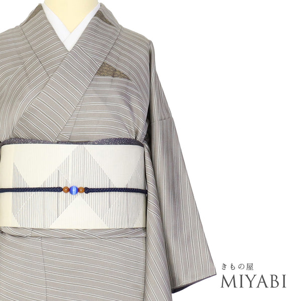 小紋 リサイクル 身丈162.3cm 裄63.4cm 袷 地紋 箔 グレー Lサイズ お洒落 落款 しつけ糸 正絹 広衿 Sランク