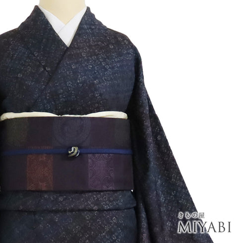 小紋 リサイクル 身丈159.5cm 裄66cm 袷 小花柄 漢方染 菅原結 地紋 ネイビー Mサイズ お洒落 正絹 広衿 Sランク