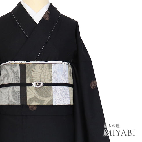 紬 リサイクル 身丈168.5cm 裄66.6cm 袷 茄柄 ブラック LLサイズ お洒落 カジュアル しつけ糸 正絹 広衿 未使用品