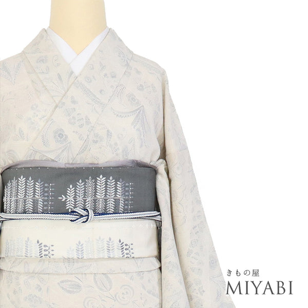 小紋 リサイクル 身丈154.2cm 裄61.5cm 単衣 植物柄 ベージュ Sサイズ お洒落 不明 広衿 Aランク