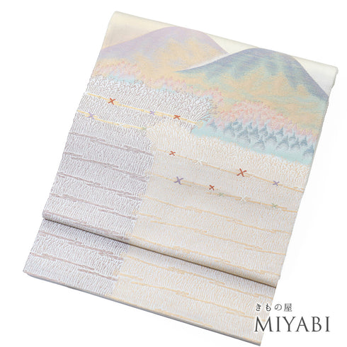 袋帯 リサイクル 帯丈440cm ポイント柄 山柄 銀座みづき屋 ベージュ Mサイズ 正絹 Sランク フォーマル セミフォーマル