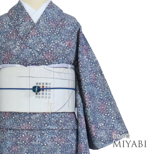 紬 リサイクル 身丈152.8cm 裄62.4cm 単衣 ろうけつ染め グレー Sサイズ お洒落 カジュアル 正絹 バチ衿 Sランク