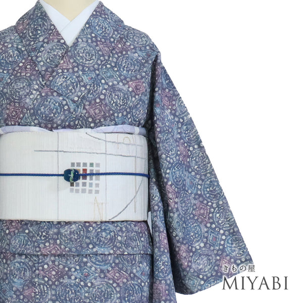 紬 リサイクル 身丈152.8cm 裄62.4cm 単衣 ろうけつ染め グレー Sサイズ お洒落 カジュアル 正絹 バチ衿 Sランク